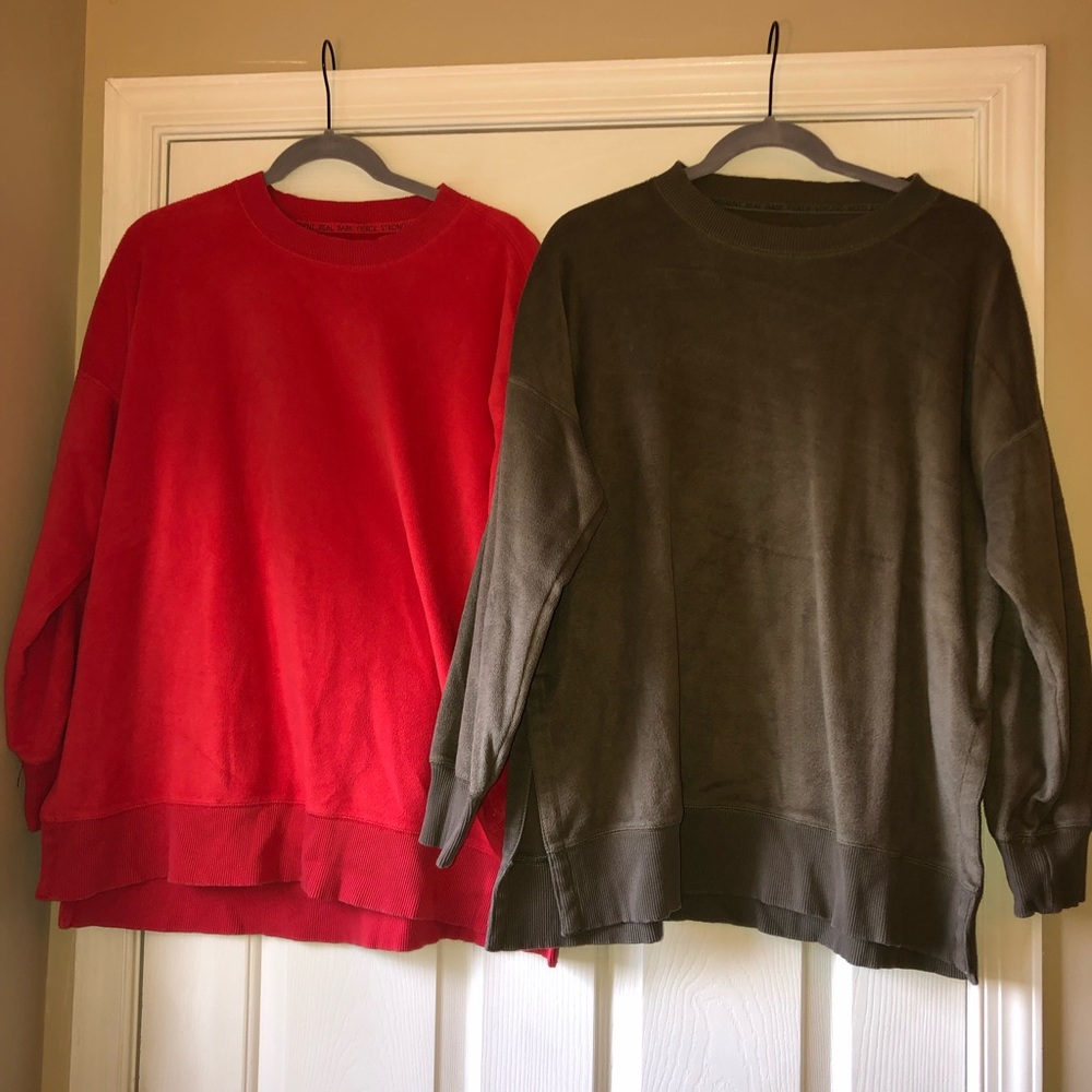 Aerie Fuzzy Side Slit Tunic Crewneck Sweatshirt
